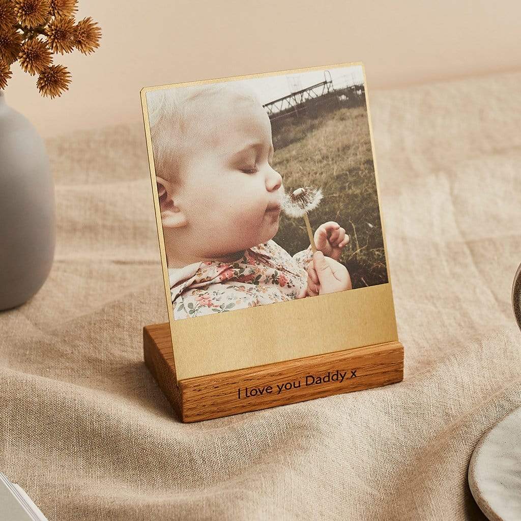 Personalised Brass And Wood Desk Photo Block Create Gift Love