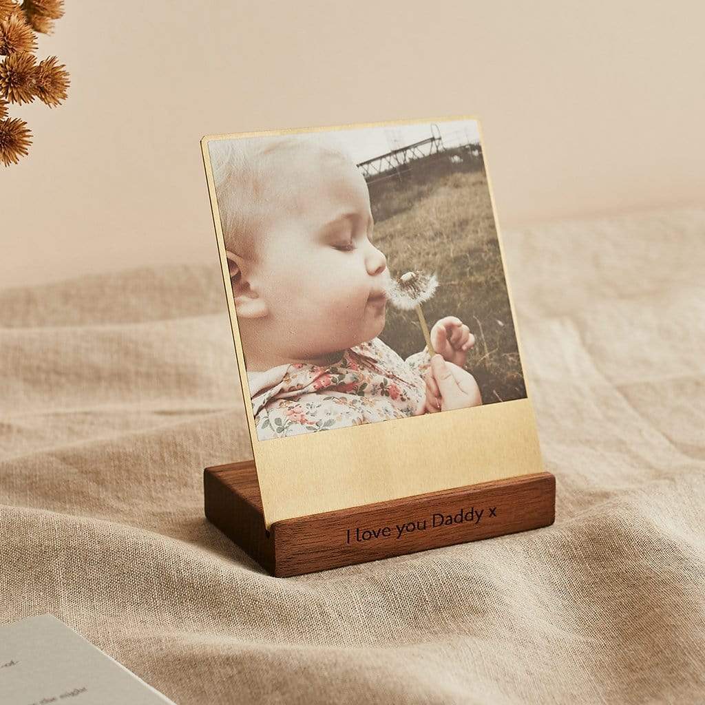 Personalised Brass And Wood Desk Photo Block Create Gift Love