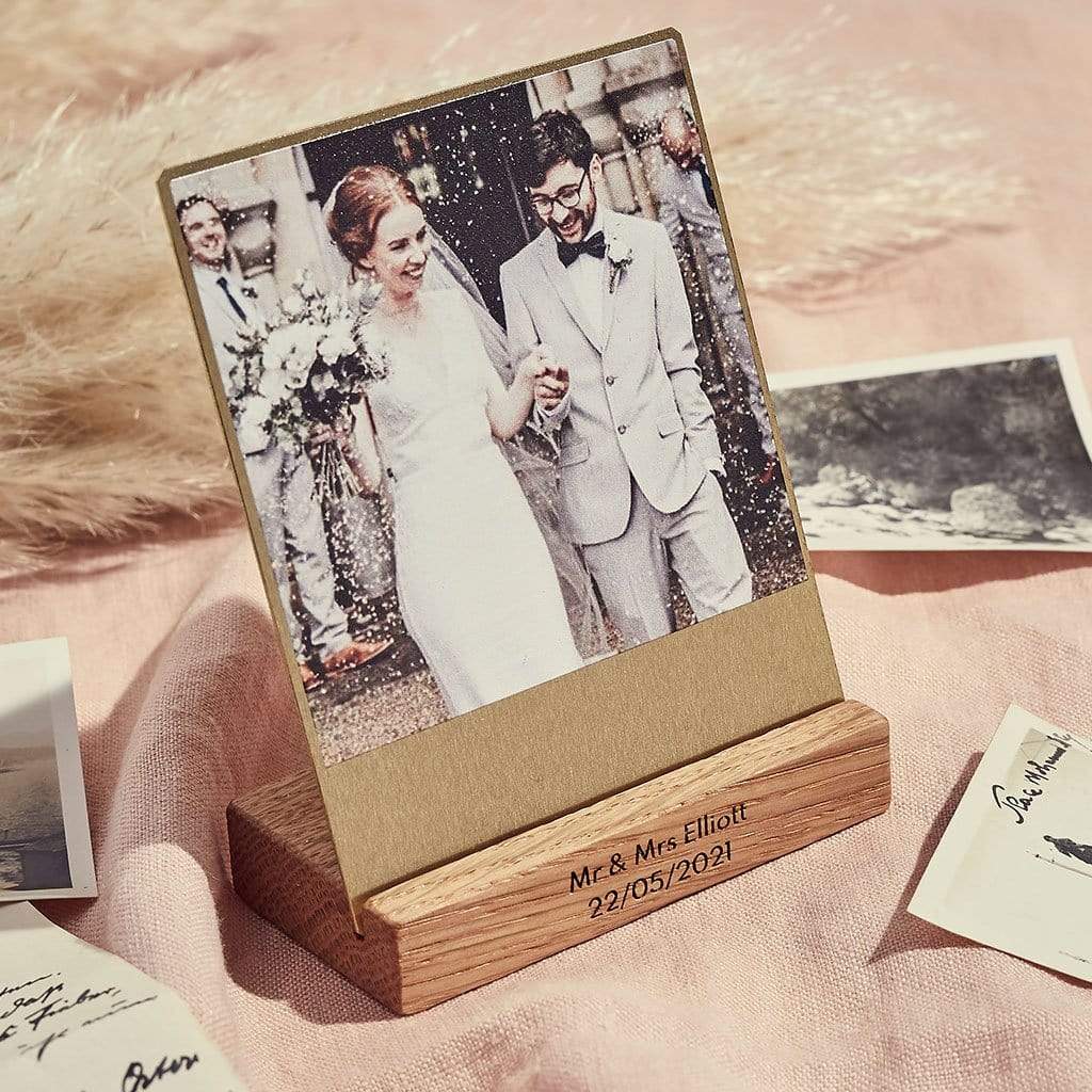 Personalised Brass And Wood Desk Photo Block Create Gift Love