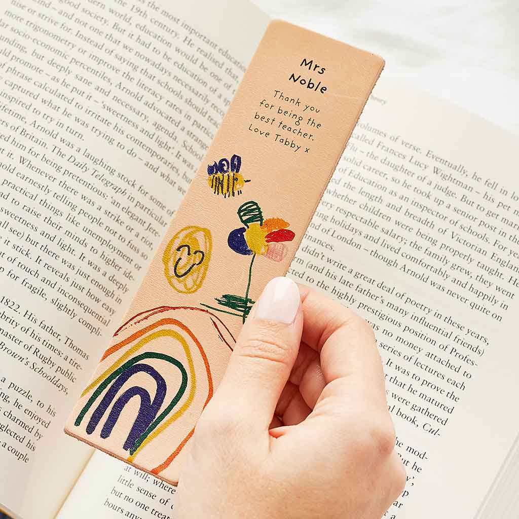 Leather bookmark personalised with children's drawings