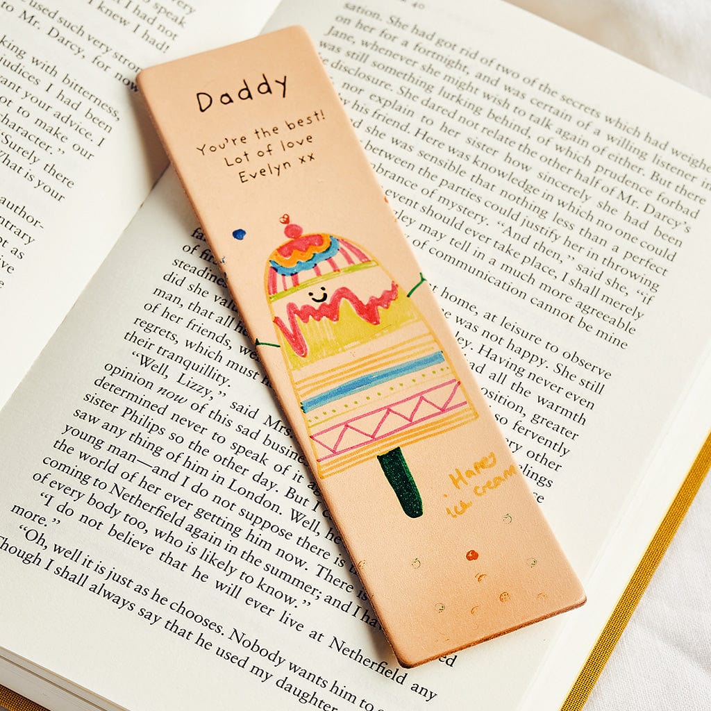 Personalised Child's Drawing Leather Bookmark Create Gift Love