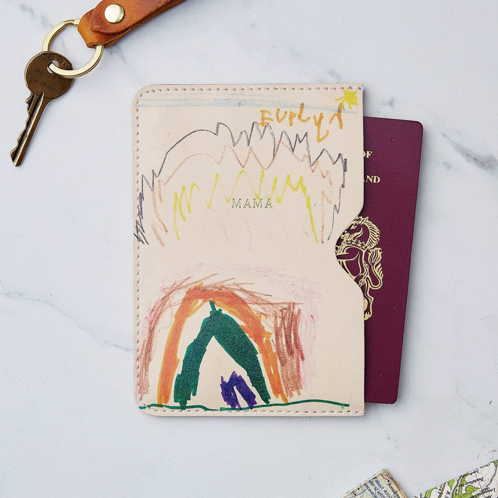 Passport holder printed with child's drawing