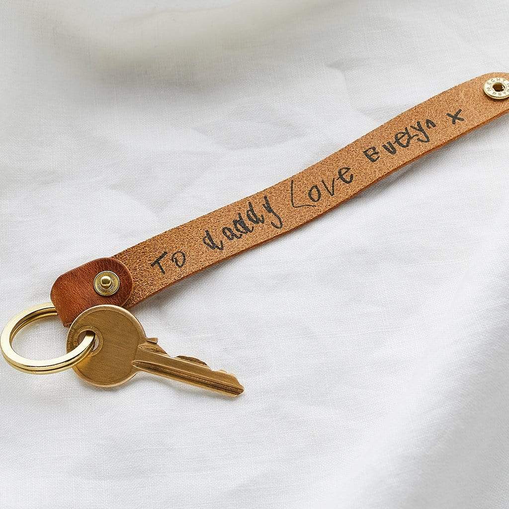 Personalised Child's Handwriting Leather Keyring Create Gift Love