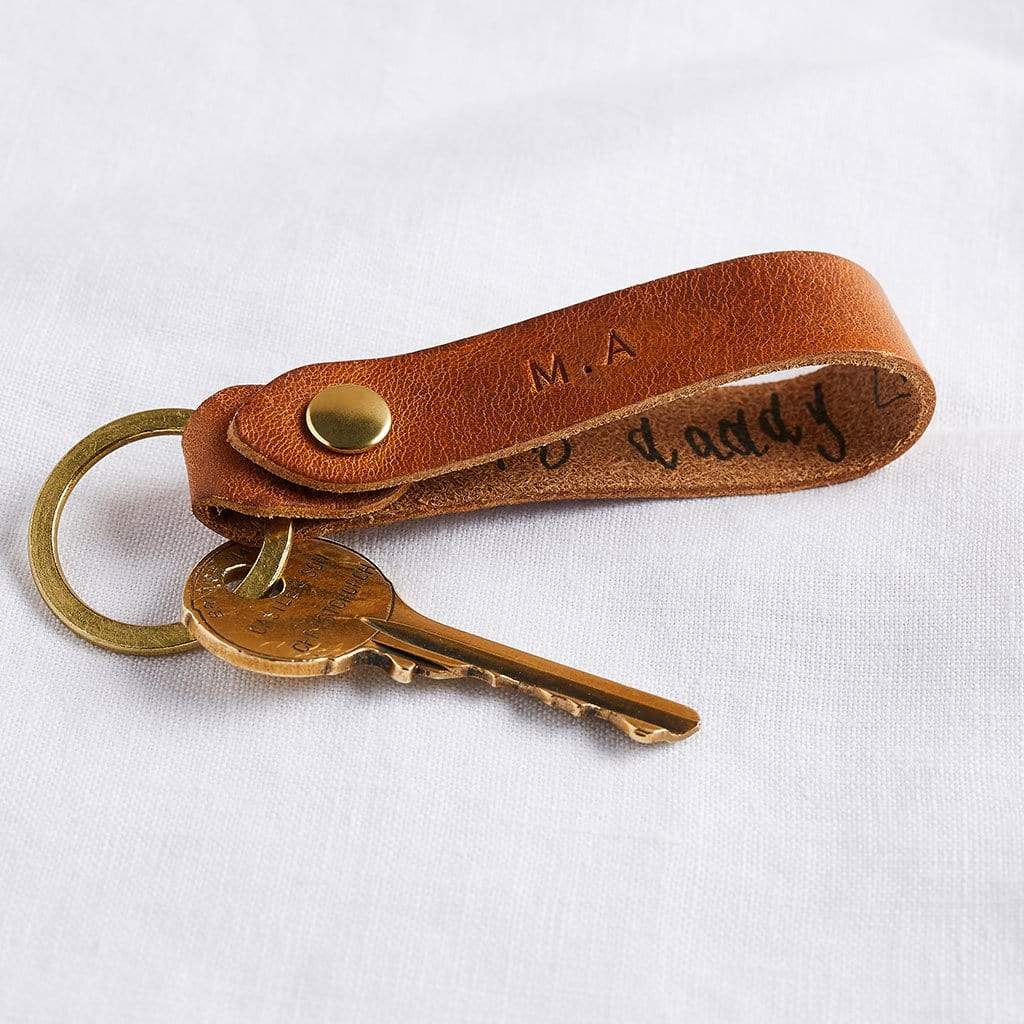 Personalised Child's Handwriting Leather Keyring Create Gift Love