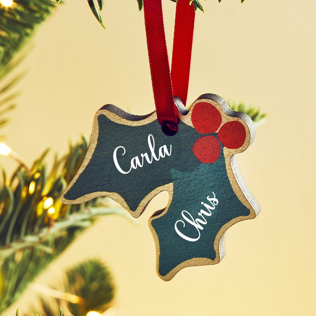 Personalised Couples Holly Christmas Decoration Create Gift Love