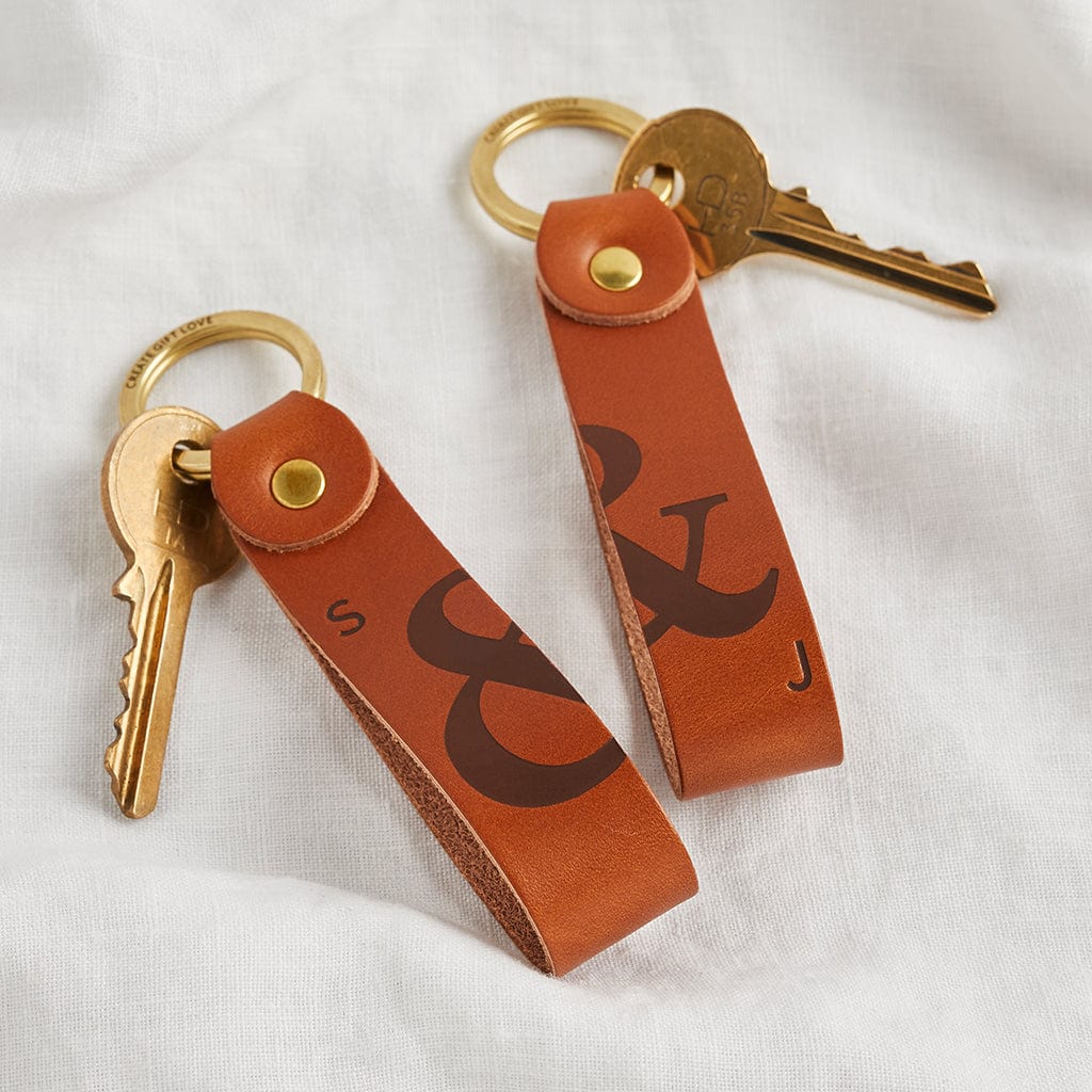 Personalised Couples Leather Keyring Set Create Gift Love