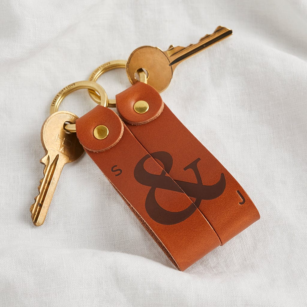 Personalised Couples Leather Keyring Set Create Gift Love