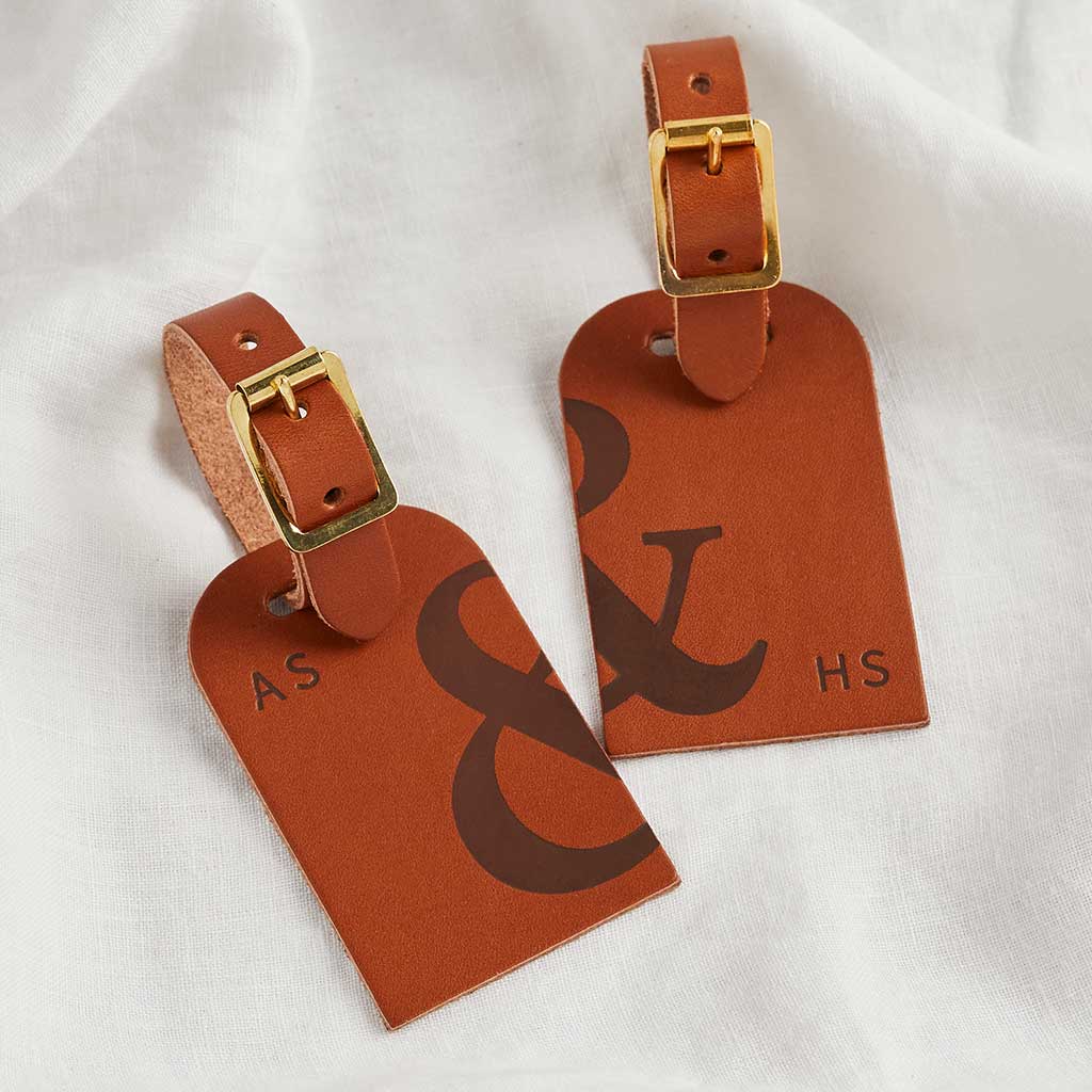 Personalised Couples Leather Luggage Tag Set