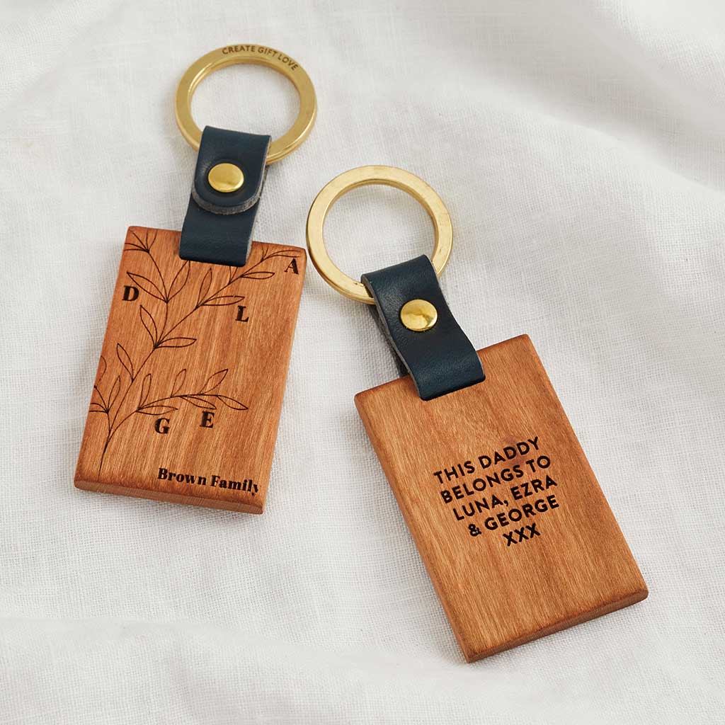 Personalised Family Tree Wooden Keyring Create Gift Love