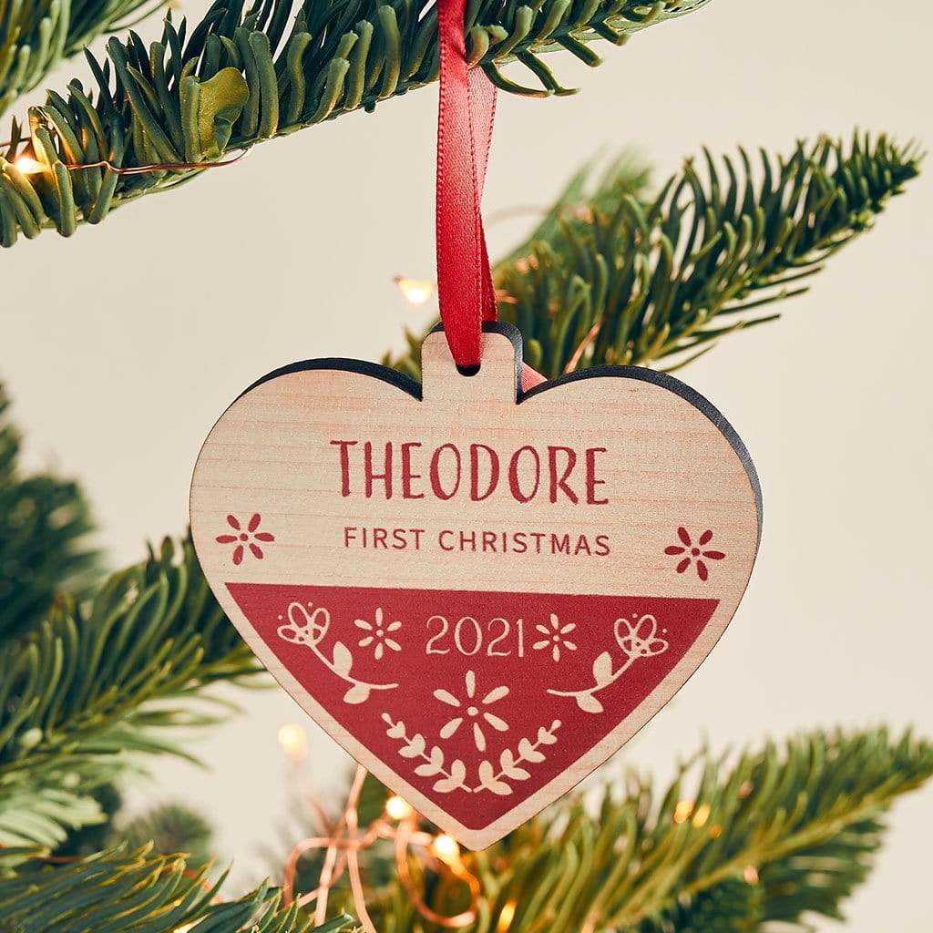 Personalised First Christmas Scandi Maple Wood Bauble Create Gift Love