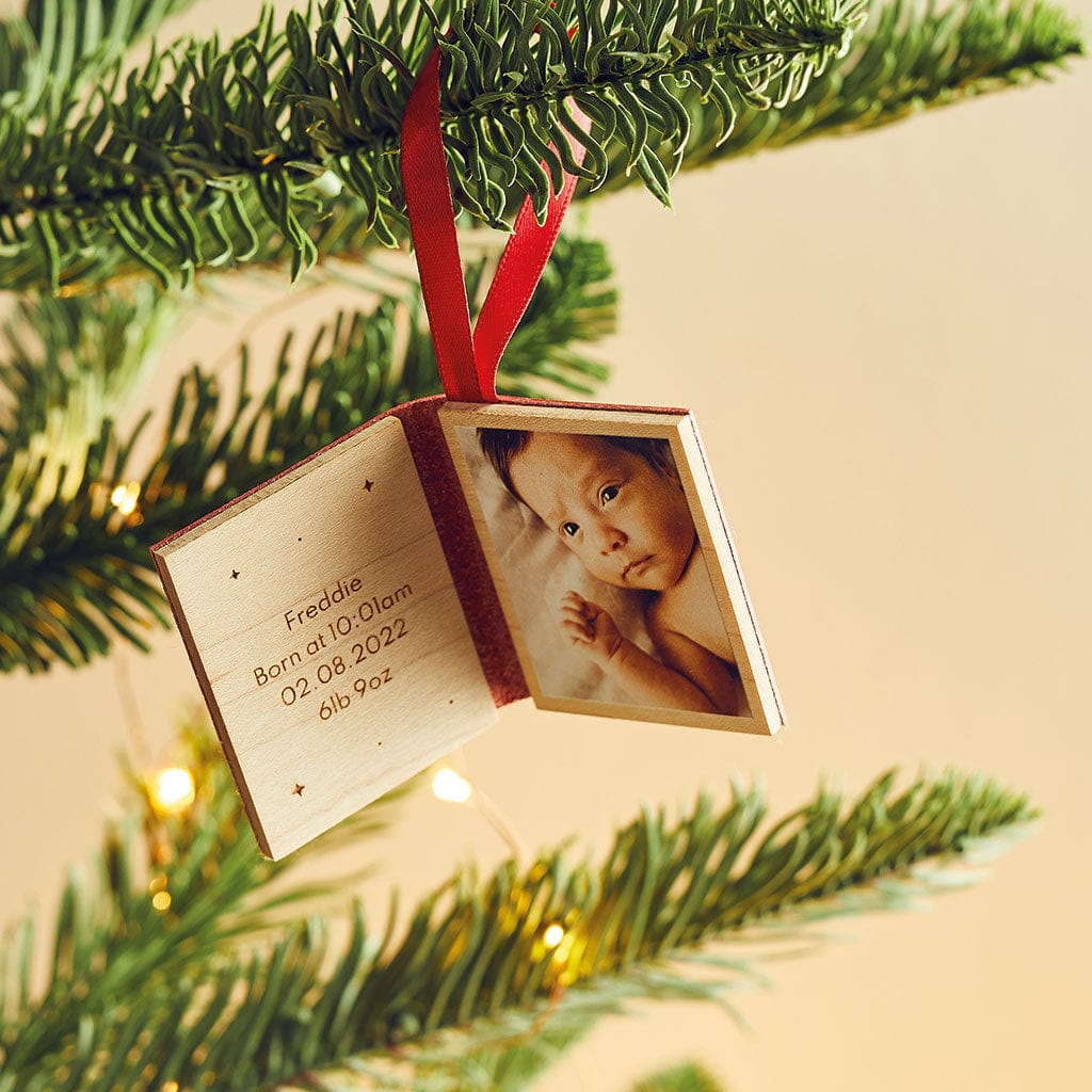 Personalised Leather Book Bauble with Photo Create Gift Love