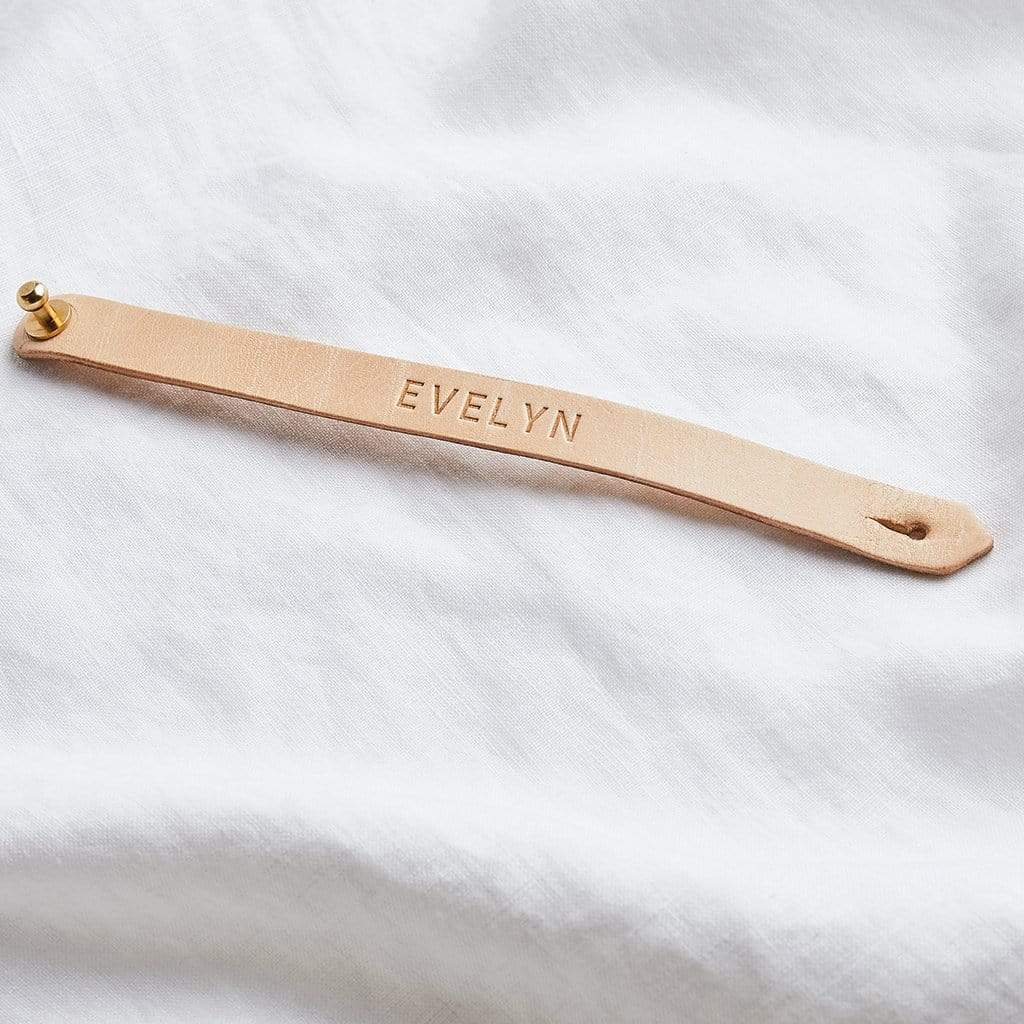 Leather wristband personalised with the name 'Evelyn'