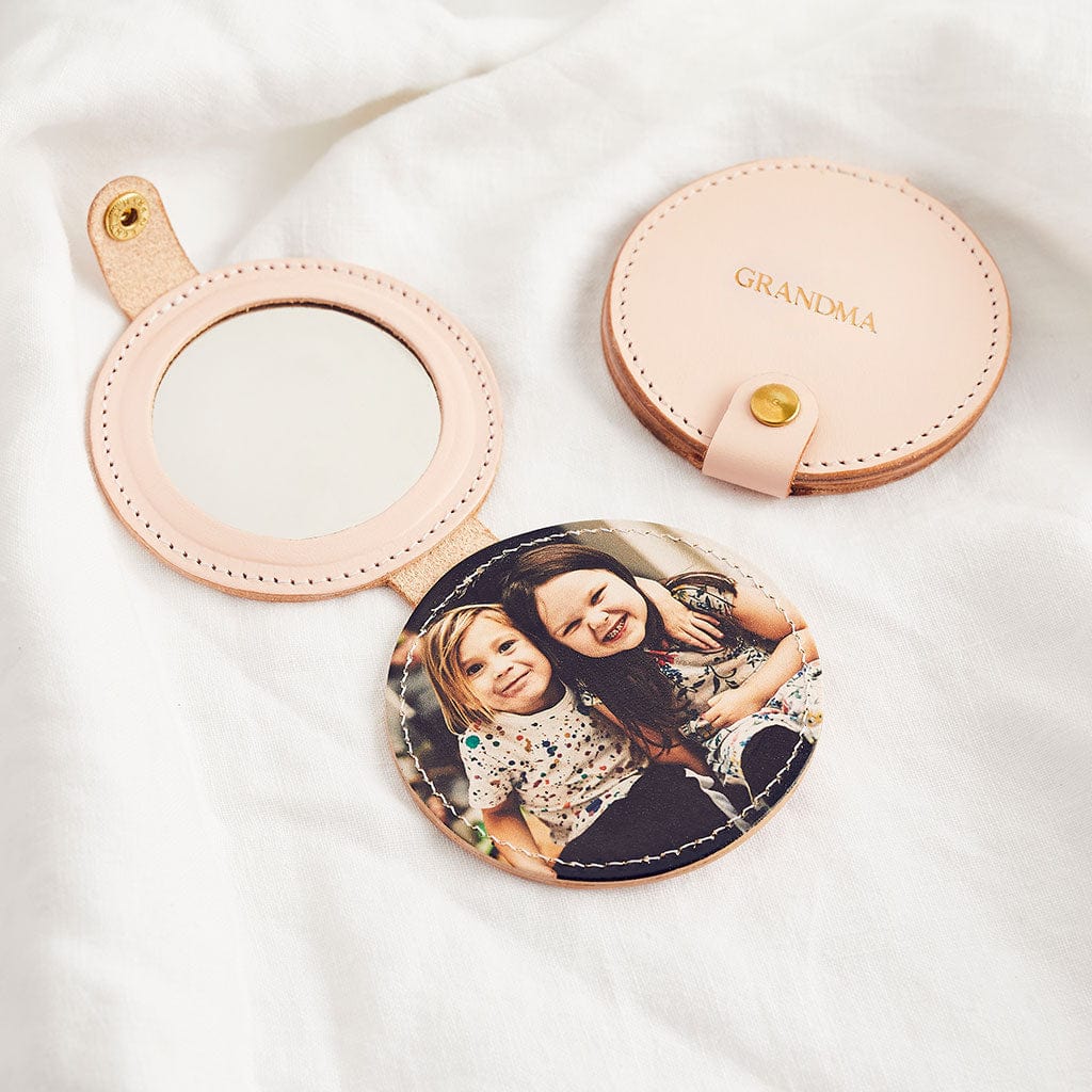 Personalised Leather Compact Mirror with Photo Create Gift Love