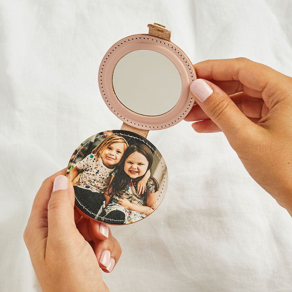 Personalised Leather Compact Mirror with Photo Create Gift Love