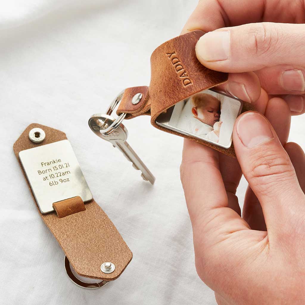 Personalised Leather Case Photo Keyring Create Gift Love