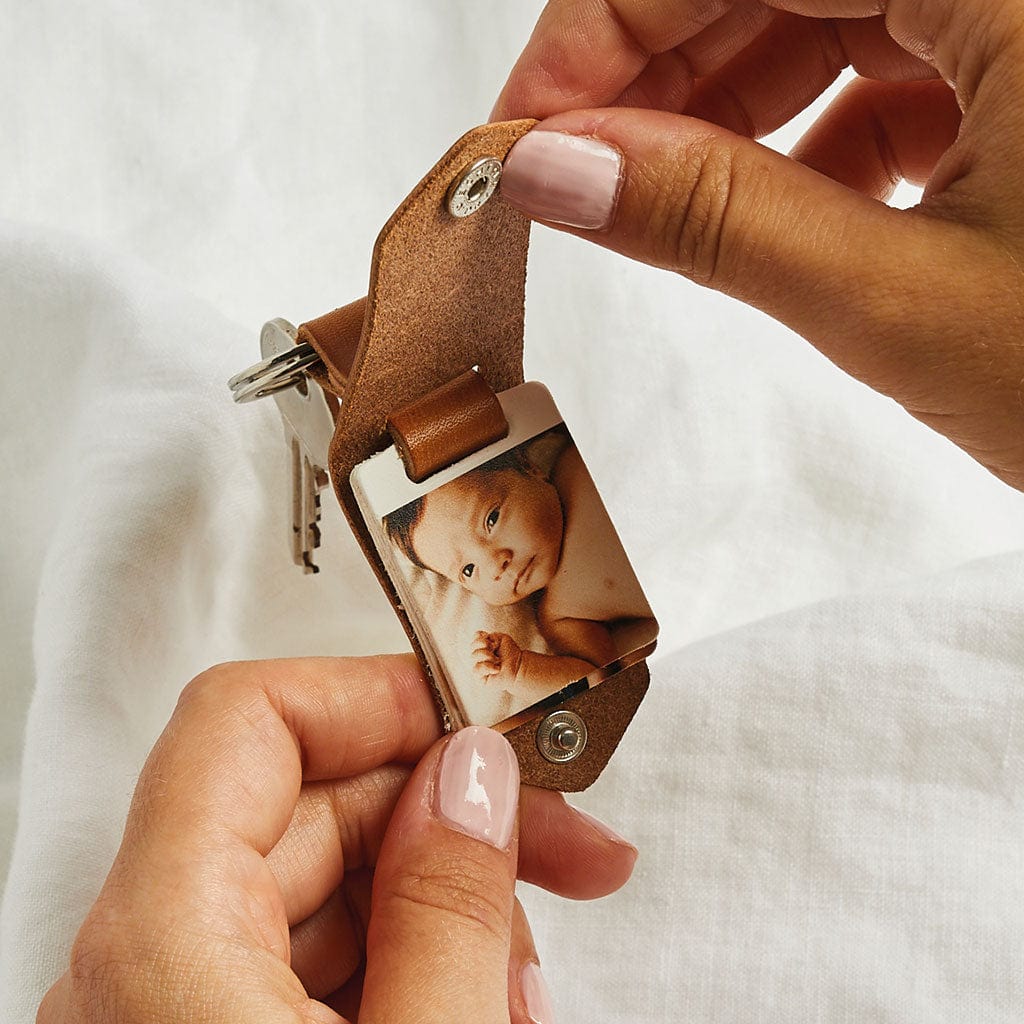 Personalised Multi-Photo Leather Keyring Create Gift Love