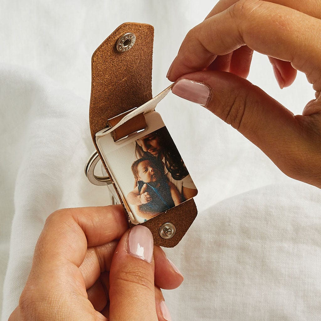 Personalised Multi-Photo Leather Keyring Create Gift Love