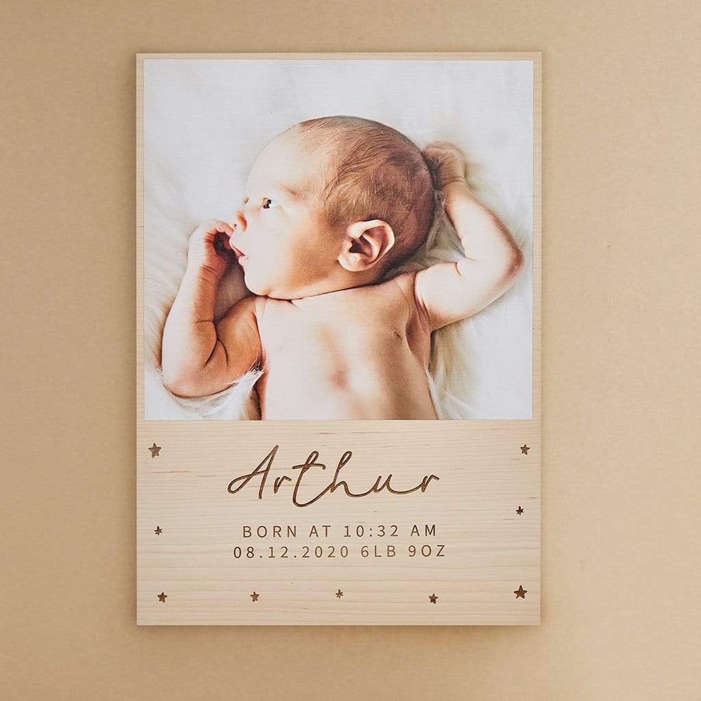 Personalised New Baby Wooden Photo Wall Print Create Gift Love