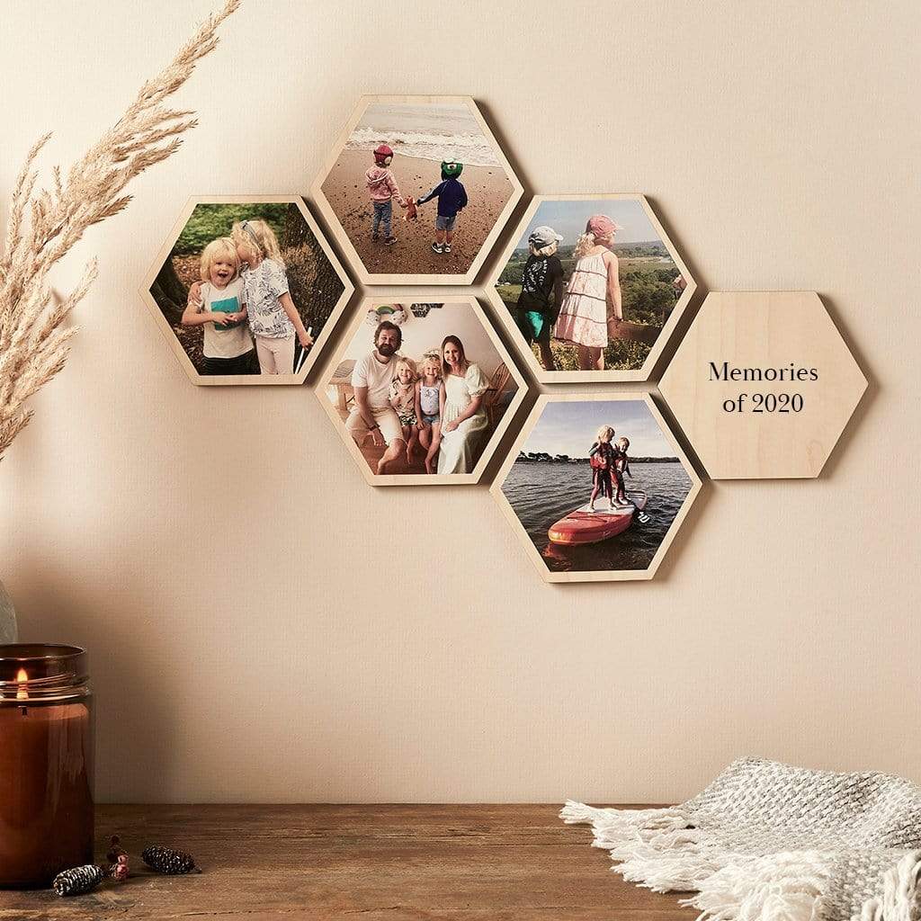 Personalised Photo Set Wooden Hexagon Wall Art Create | Love Gift