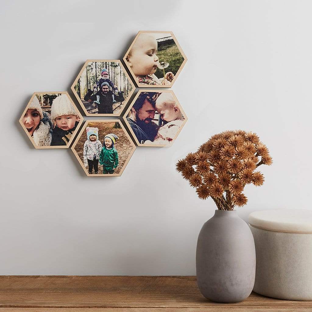 Personalised Photo Wooden Small Hexagon Wall Art Set Create Gift Love