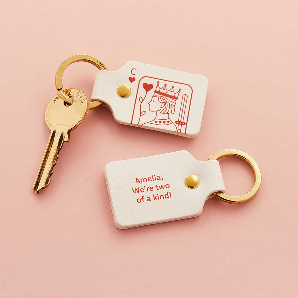 Personalised Playing Card Two Part Leather Keyring Set Create Gift Love