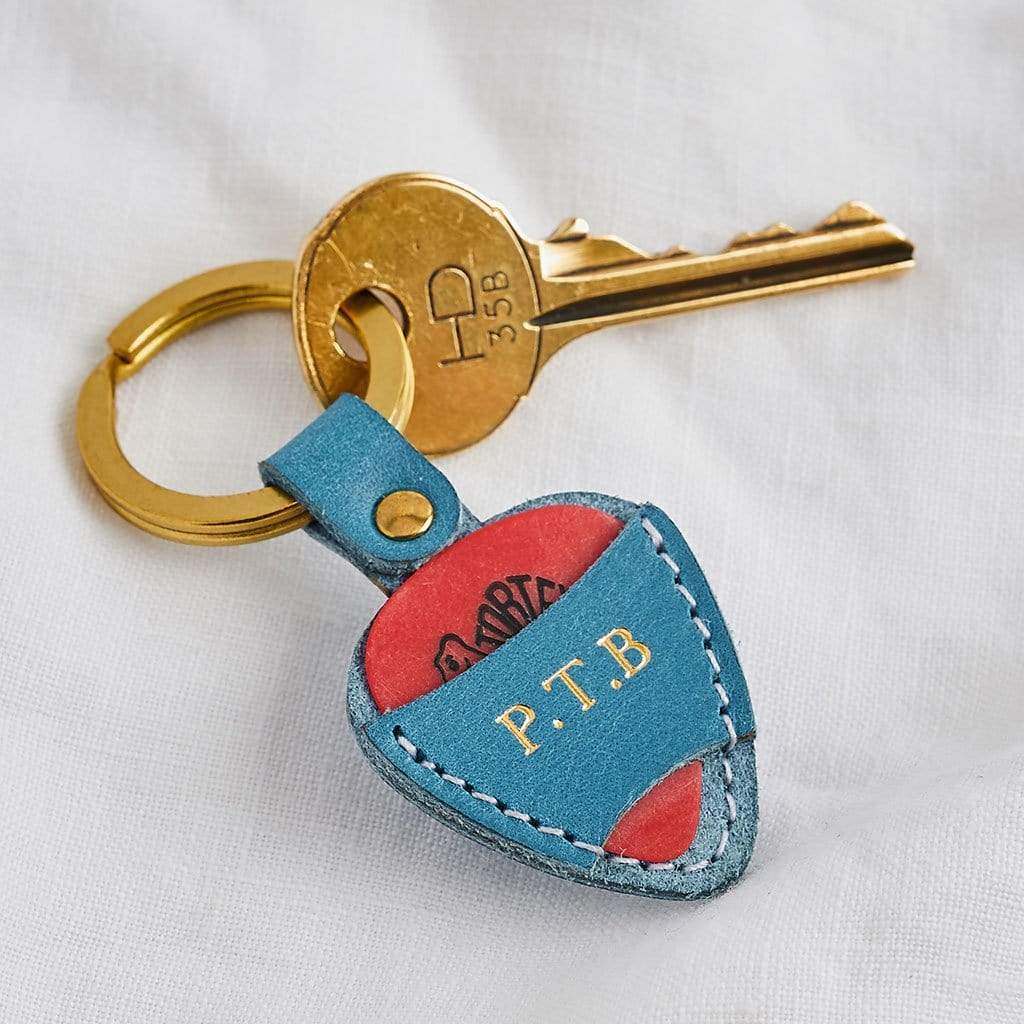 Personalised Plectrum Holder Leather Keyring Create Gift Love