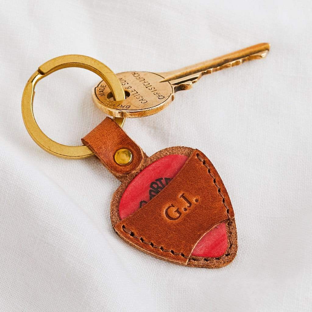 Personalised Plectrum Holder Leather Keyring Create Gift Love