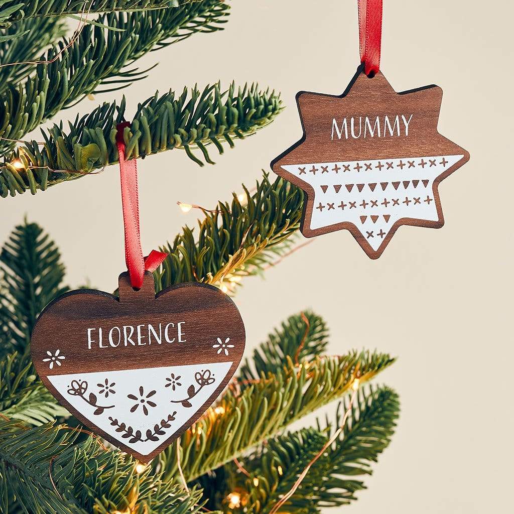 Personalised Scandi Walnut Wood Christmas Bauble Create Gift Love