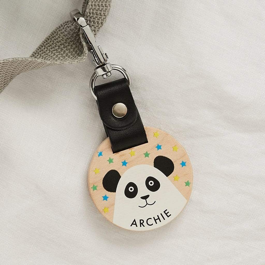 School bag name tag printed with panda design