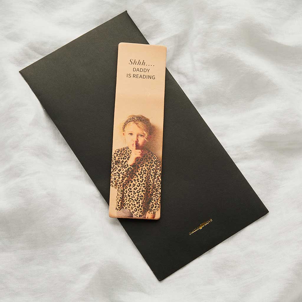 Personalised ‘Shhh…’ Leather Bookmark with Photo Create Gift Love