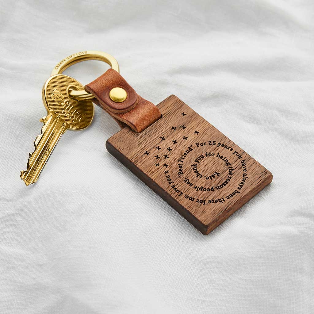 Personalised Spiral Message Wooden Keyring Create Gift Love