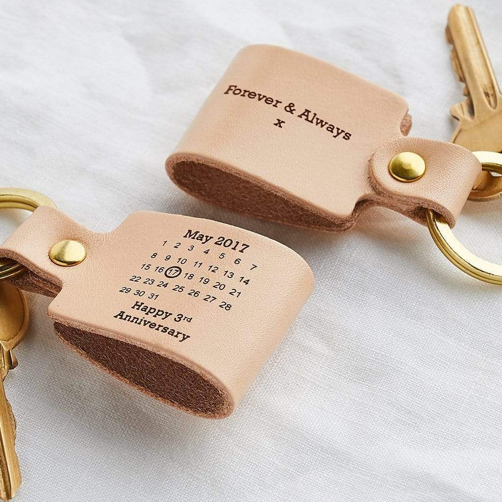 Personalised Third Anniversary Leather Keyring Create Gift Love