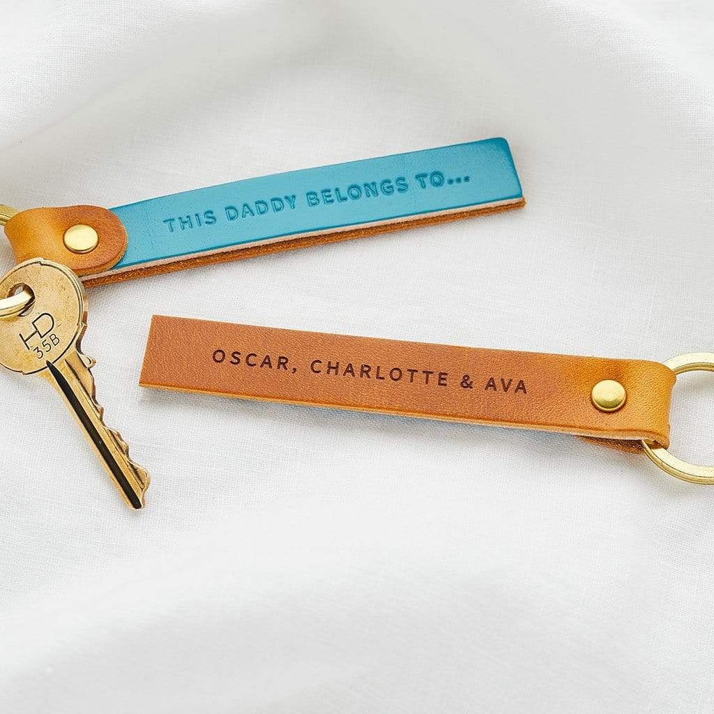 Personalised 'This Daddy Belongs To…' Leather Keyring Create Gift Love