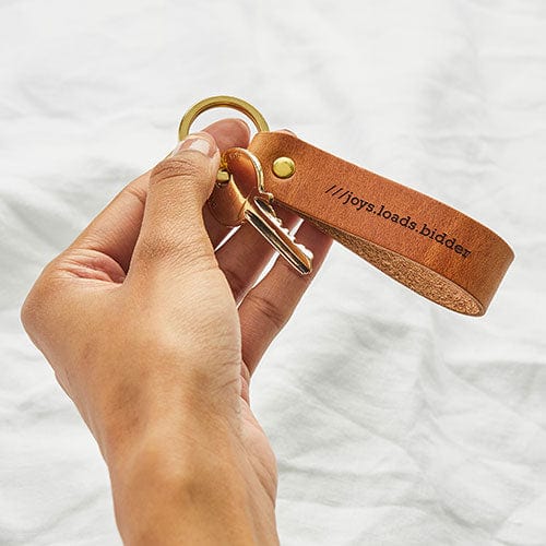 Personalised What3Words Leather Keyring Create Gift Love
