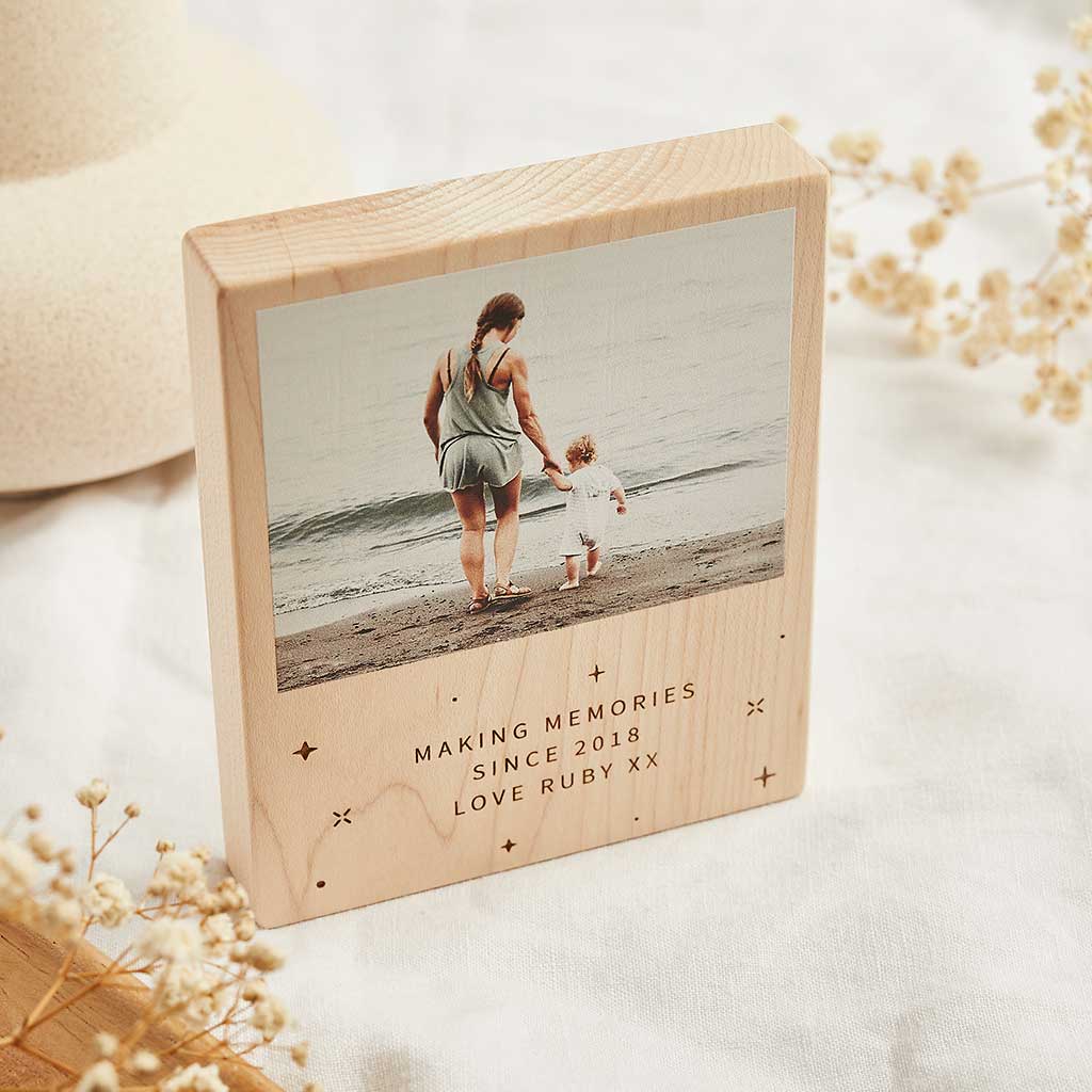 Personalised Wood Desk Photo Block Create Gift Love