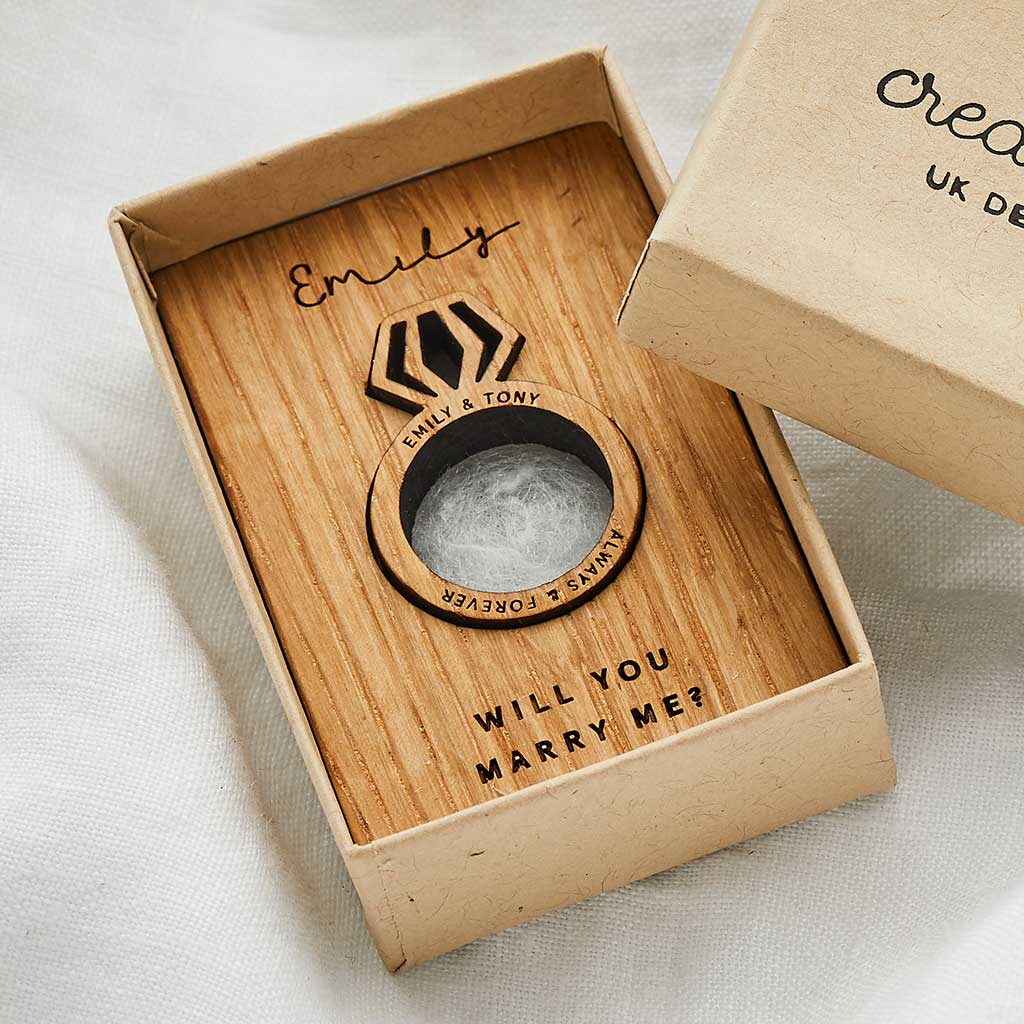 Personalised Wood Proposal Engagement Ring Create Gift Love