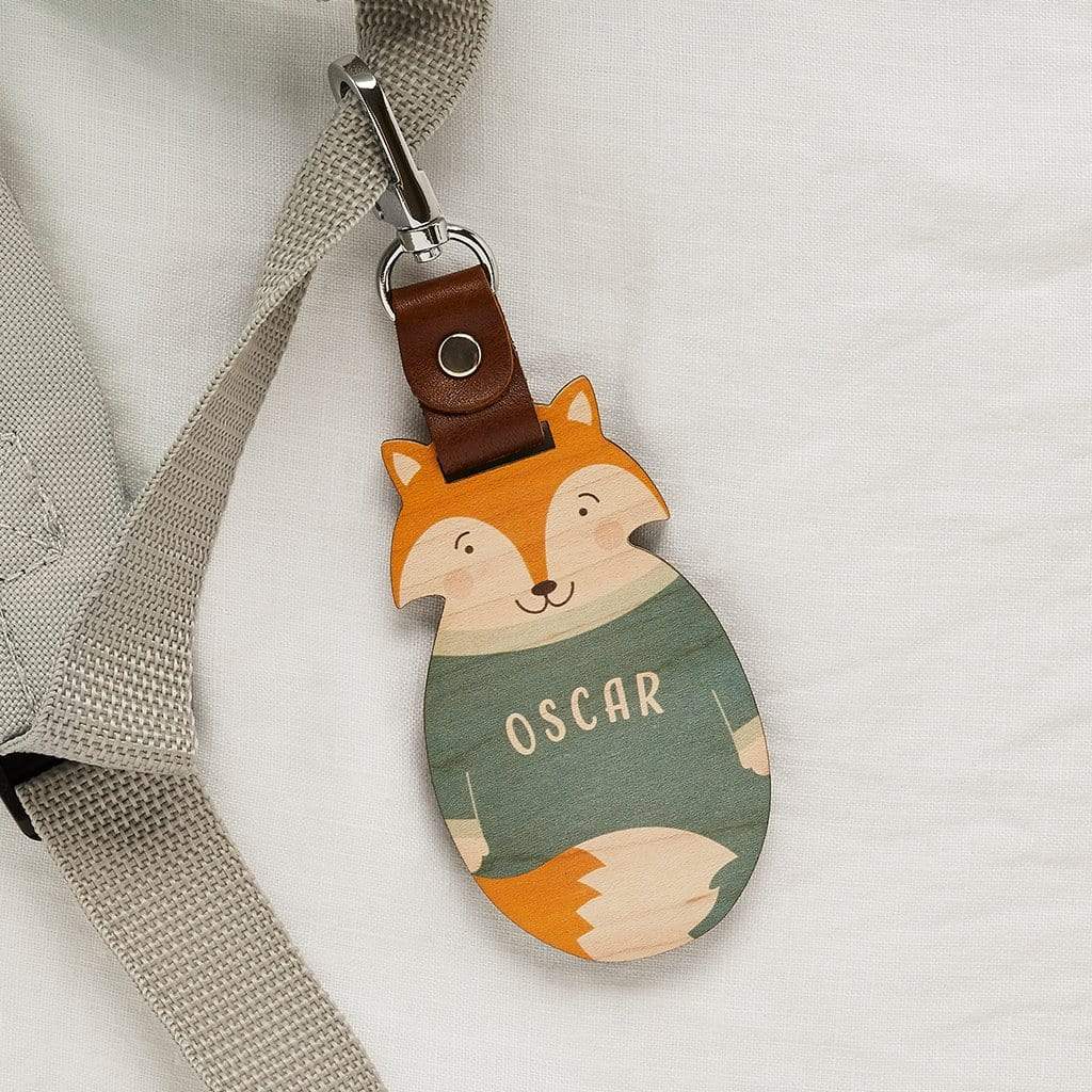 Personalised school bag name tag - fox design