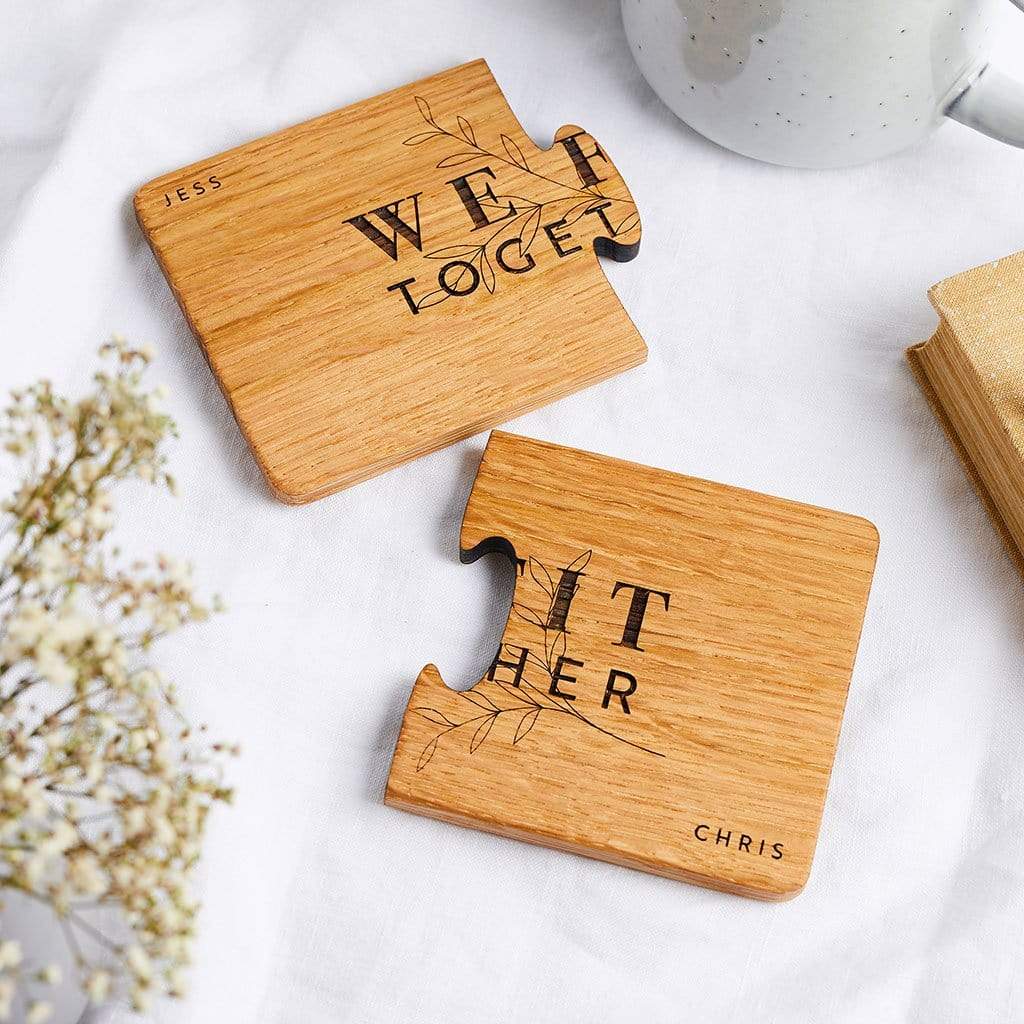 Personalised Wooden Coaster Jigsaw Set Create Gift Love