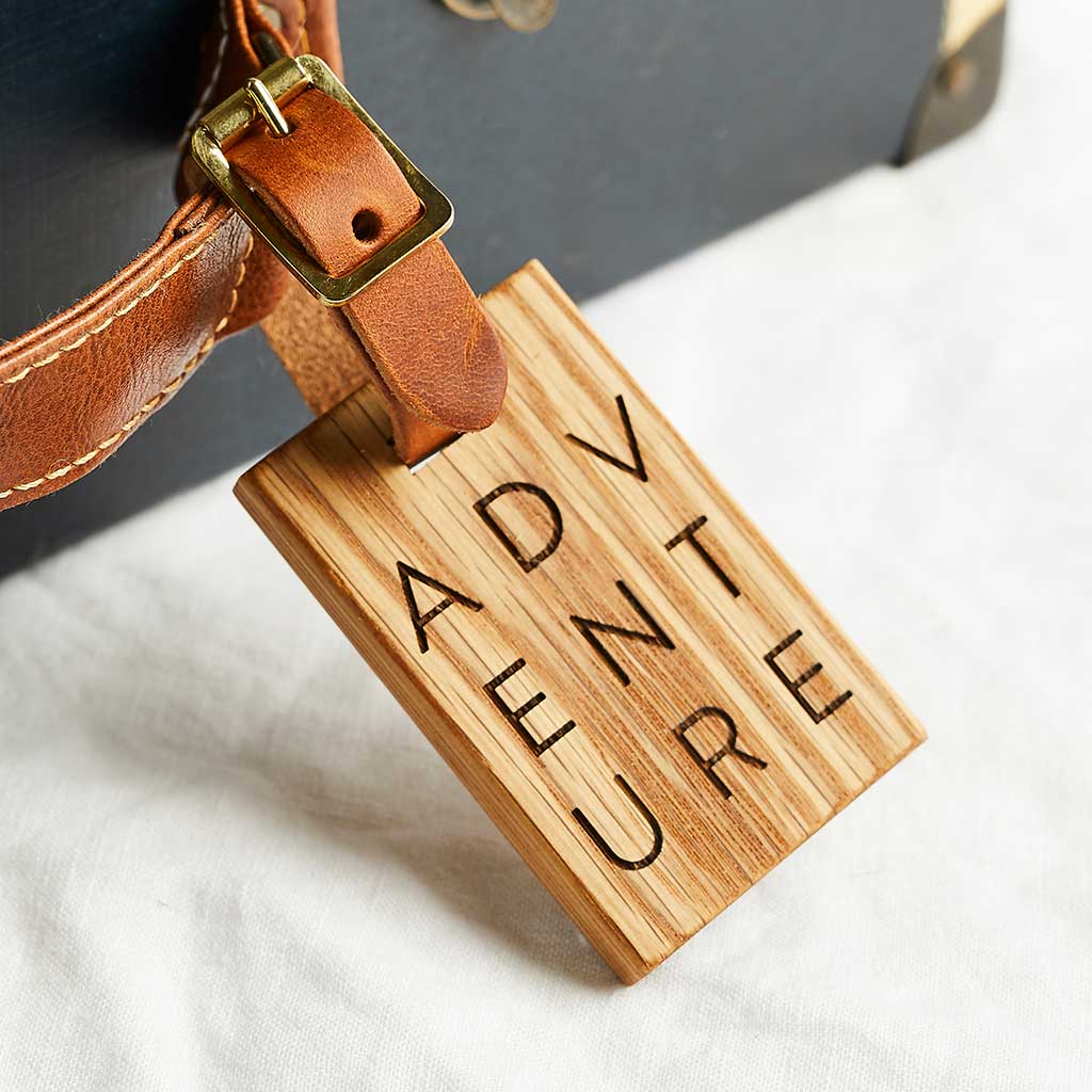 Personalised Wooden Luggage Tag Adventure Create Gift Love