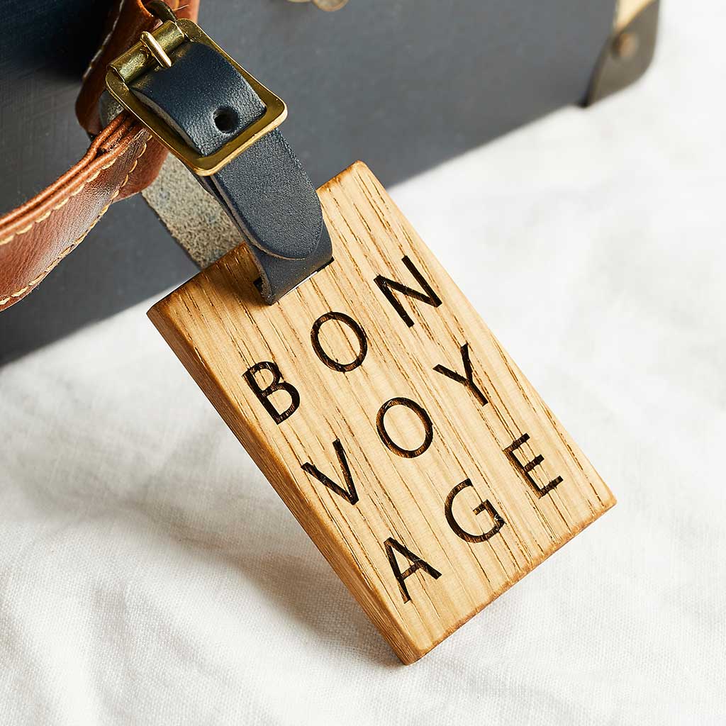 Personalised Wooden Luggage Tag Bon Voyage Create Gift Love