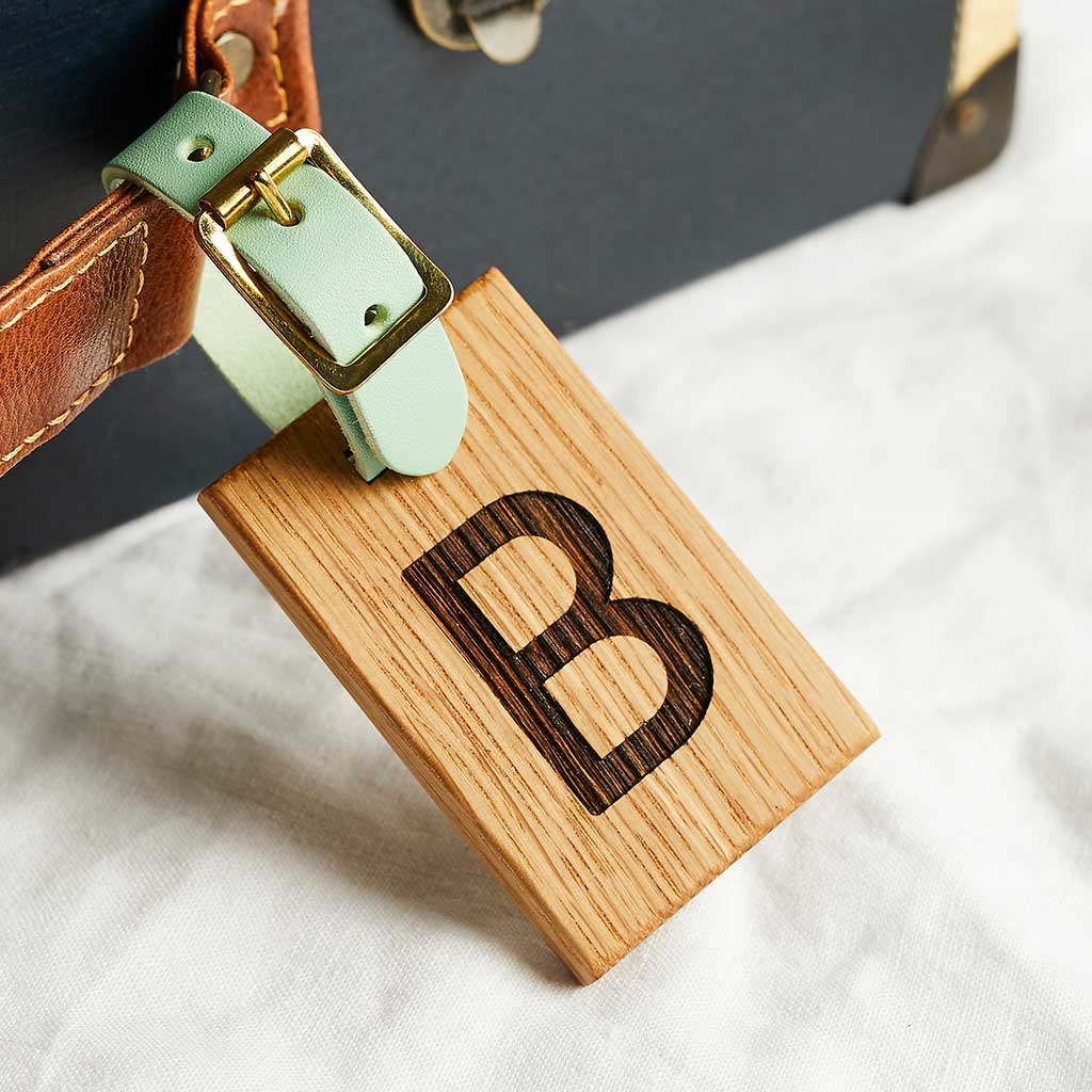Personalised Wooden Luggage Tag Initial Create Gift Love