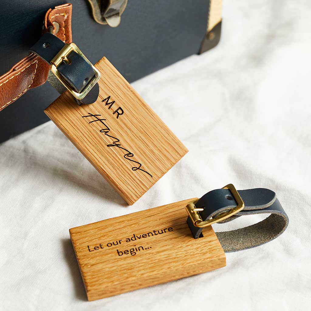 Personalised Wooden Luggage Tag Mr and Mrs Create Gift Love