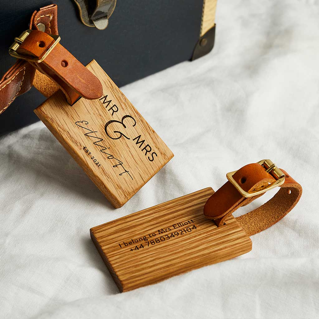 Personalised Wooden Luggage Tags Wedding Create Gift Love