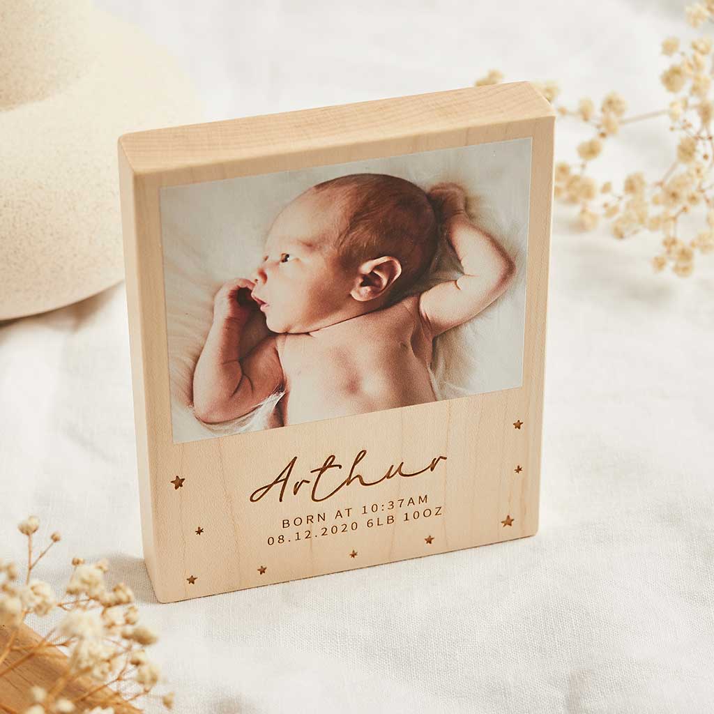 Personalised Wooden Photo Block with Engraved Name Create Gift Love