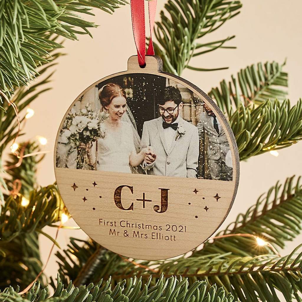 Personalised Wooden Photo Christmas Bauble Couples Create Gift Love