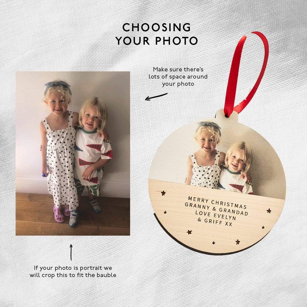 Personalised Wooden Photo Christmas Bauble Message Create Gift Love