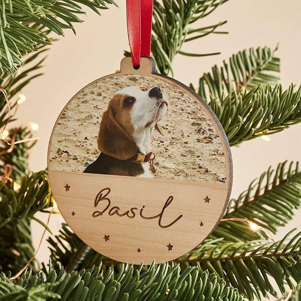 Personalised Wooden Photo Christmas Bauble Pets Create Gift Love