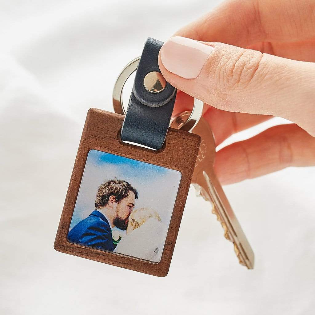 Personalised Wooden Photo Keyring With Leather Strap Create Gift Love