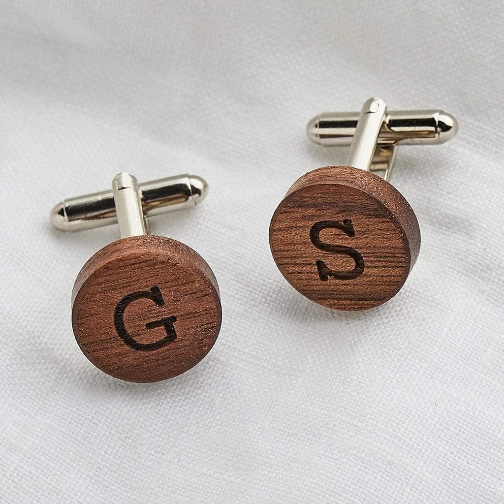 Wooden cufflinks engraved with initials