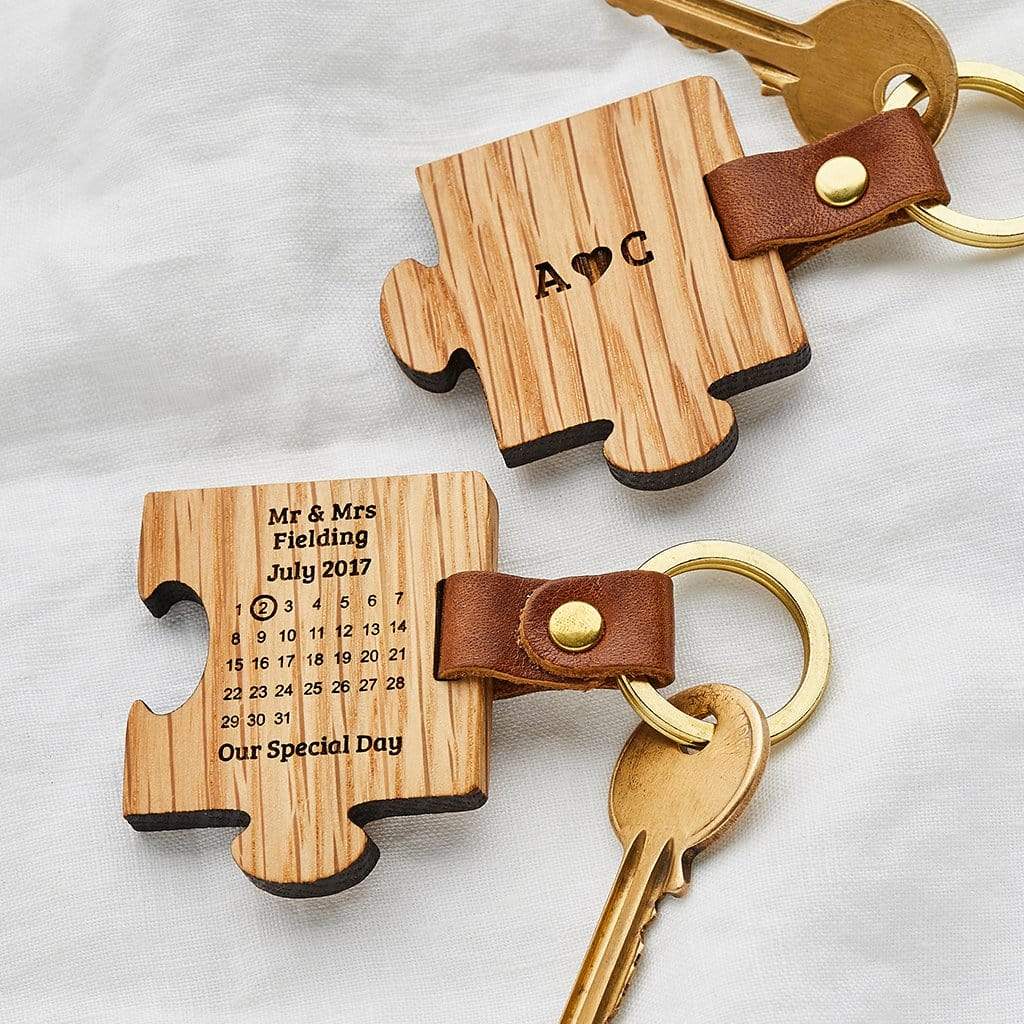 Personalised Wooden Wedding Keyring Set Create Gift Love